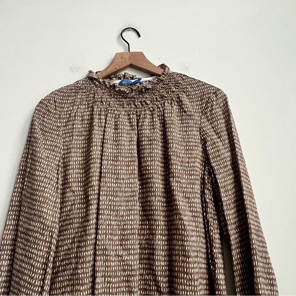 J.McLaughlin Antonia blouse Khaki/cream Abstract Order Large Ruffle Cottagecore - Picture 5 of 14